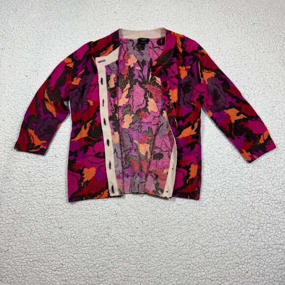 Talbots Cashmere Cardigan Sweater Button Up Women's Petites Sz Lp Floral Office - Picture 2 of 5